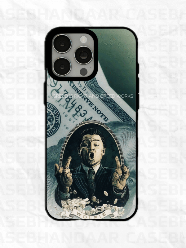 Wolf of Wall Street design Glass case.