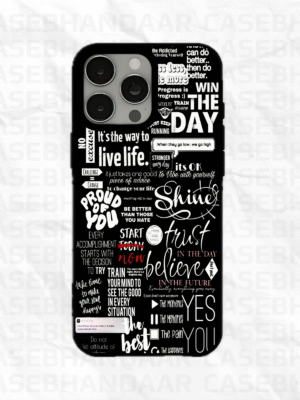 White text on black Aesthetic design Glass case.
