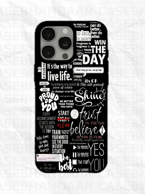 White text on black Aesthetic design Glass case.