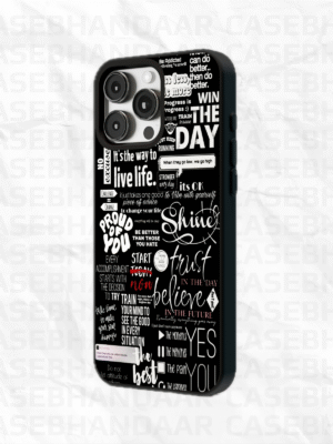White text on black Aesthetic design Glass case.